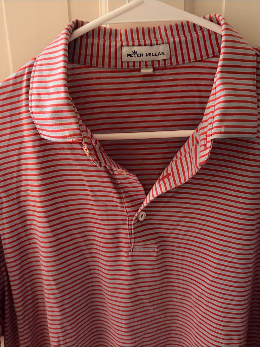 Peter Millar Summit Park Stripe Cotton Polo Shirt Red Blue L